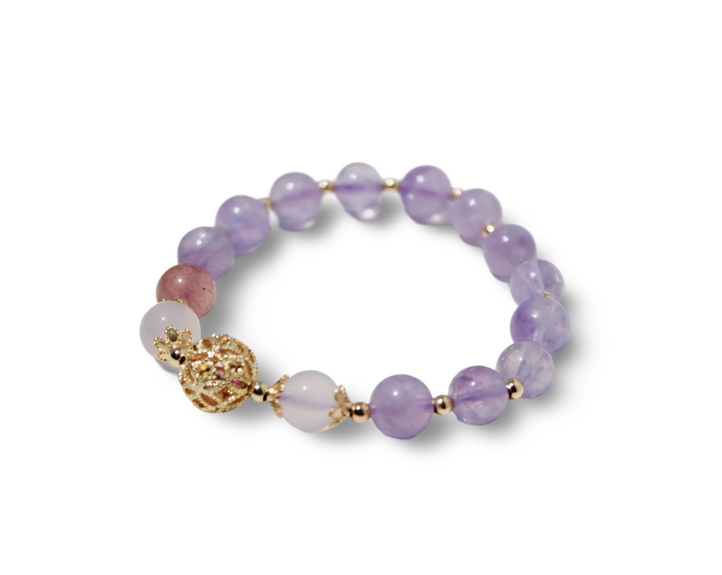 Purple Sunset ---Natural Amethyst & Strawberry Quartz Bracelet -- Minimalist Crystal Beaded Bracelet