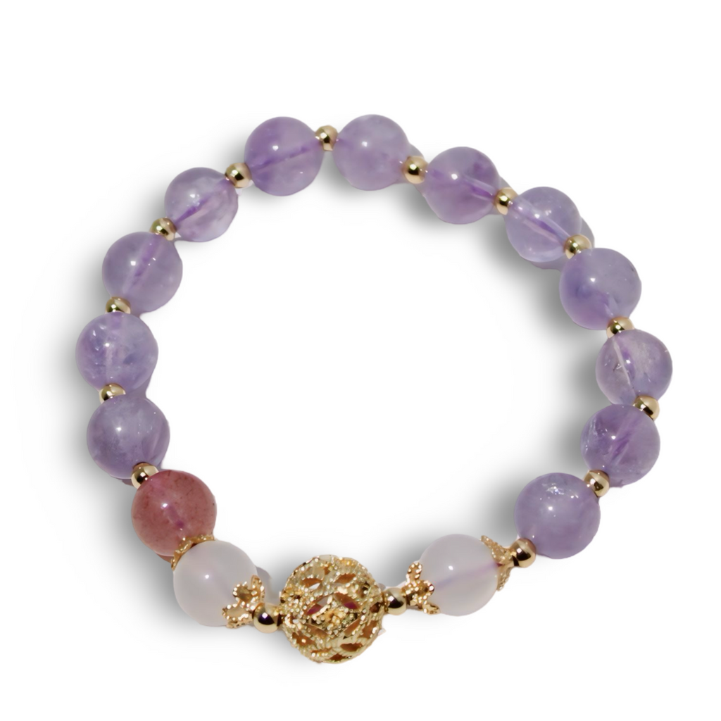 Purple Sunset ---Natural Amethyst & Strawberry Quartz Bracelet -- Minimalist Crystal Beaded Bracelet
